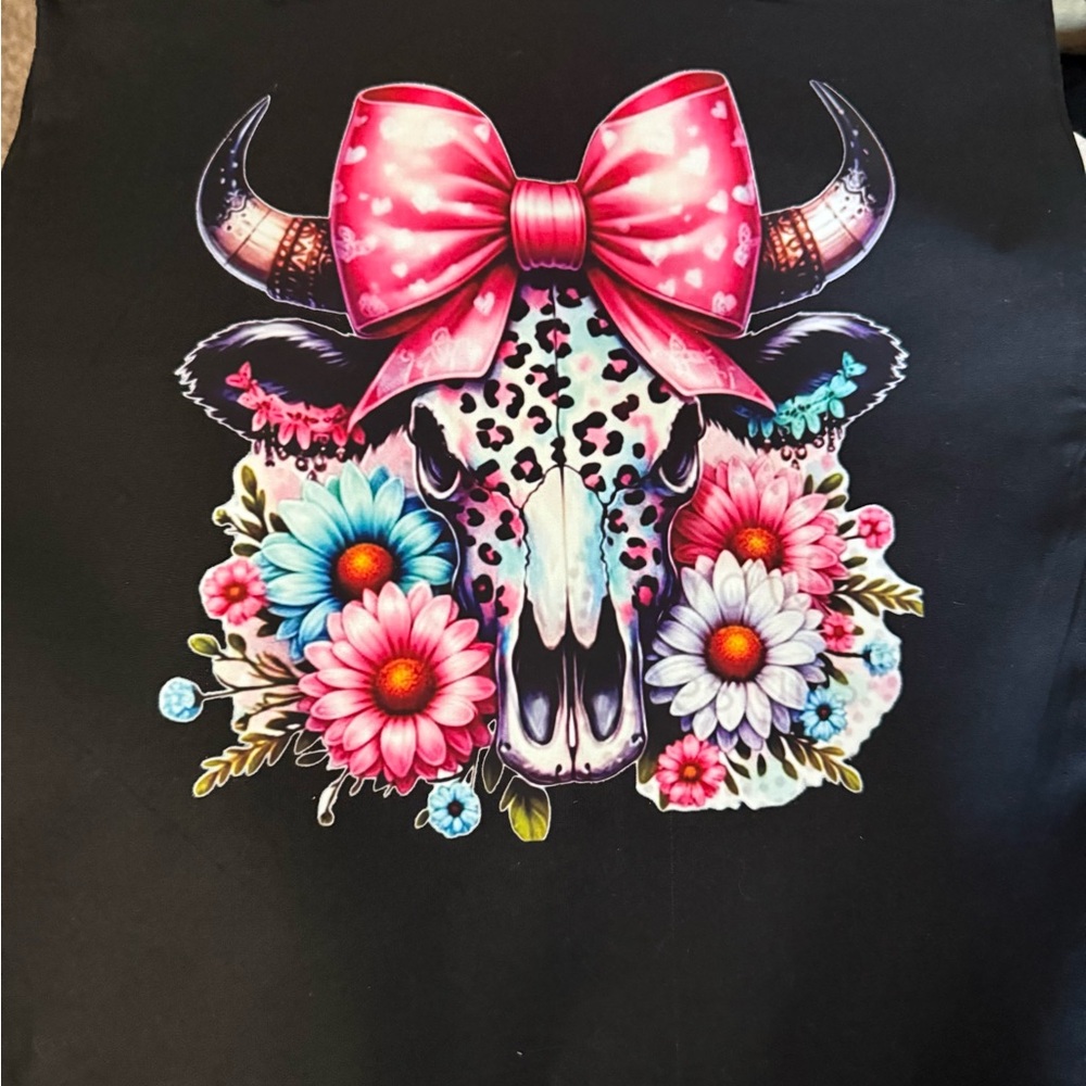 Floral Cow Skull Graphic Tote with Pink Bow
